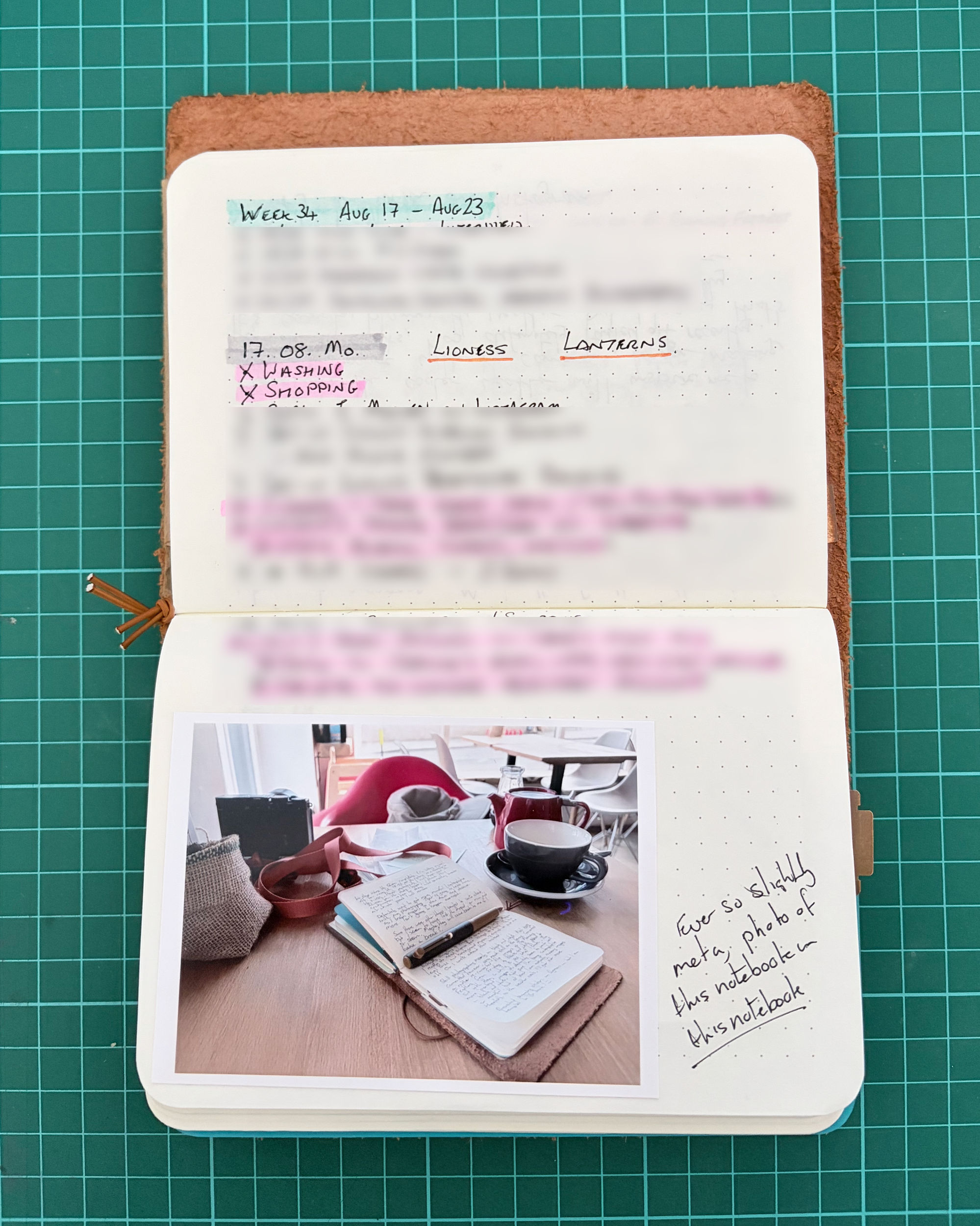 Double page spread of an A6 pocket notebook featuring a photo of the same notebook!